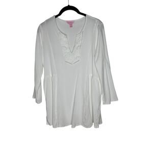 Lilly Pulitzer Womens Lyndsea Tunic Small‎ Resort Embroidery Preppy White